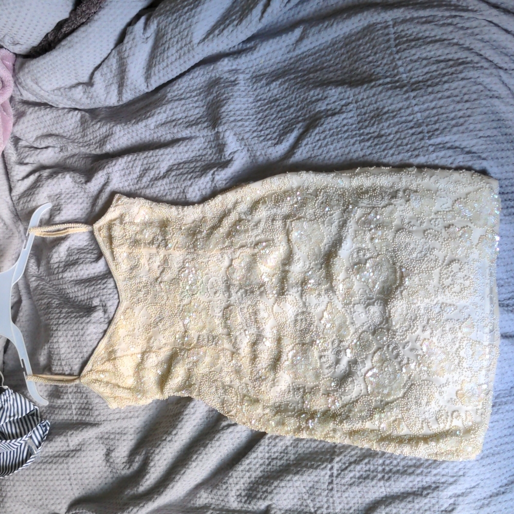 Beaded ivory vintage mini dress